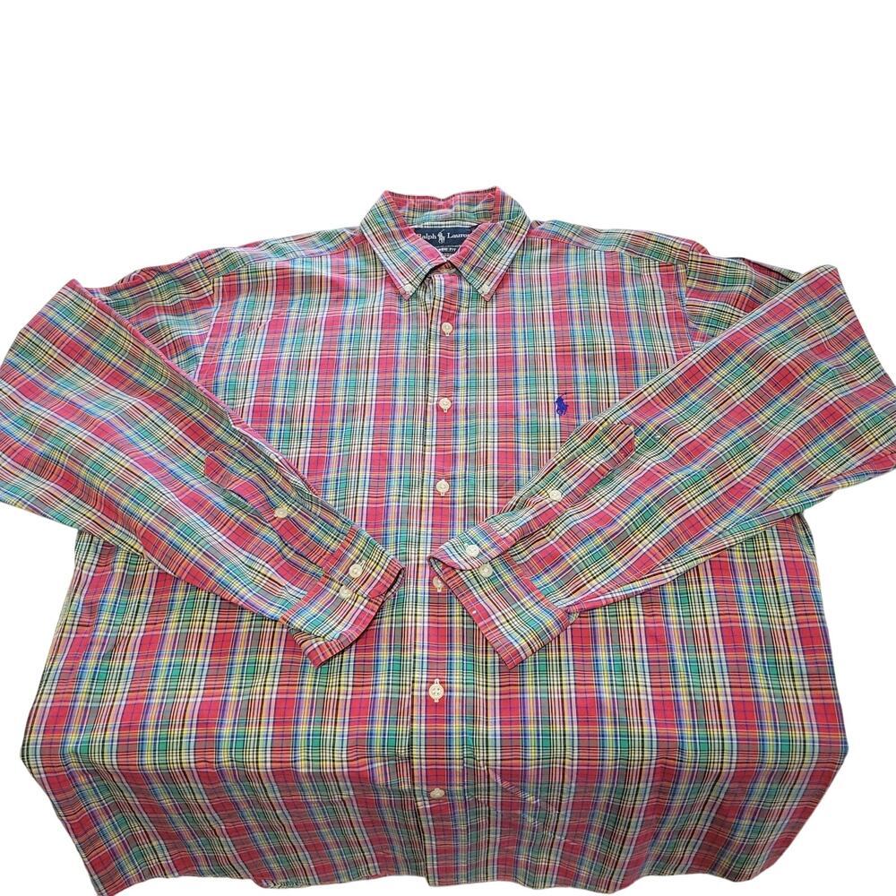 Ralph Lauren Button Down Shirt Mens L Red Plaid Long Sleeve Preppy Logo Pony - Picture 8 of 16